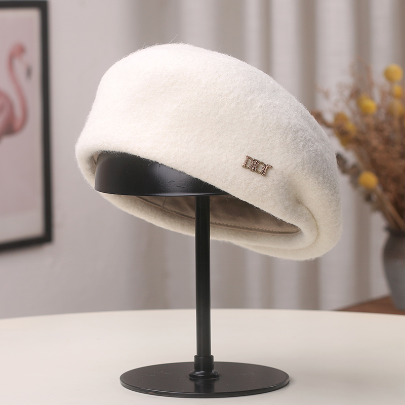 法式复古字母标羊毛贝雷帽女秋冬