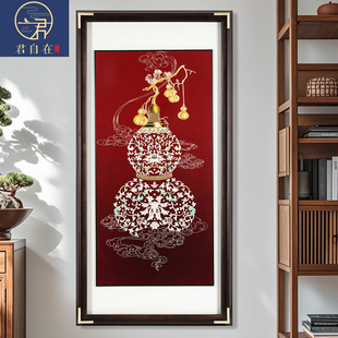 走廊玄关福禄寓意好葫芦画新中式 五福临门手工铜板铜雕装 饰画竖版