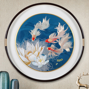 新中式 饰画走廊过道现代大气铜雕画 入户玄关荷花锦鲤图高端墙壁装