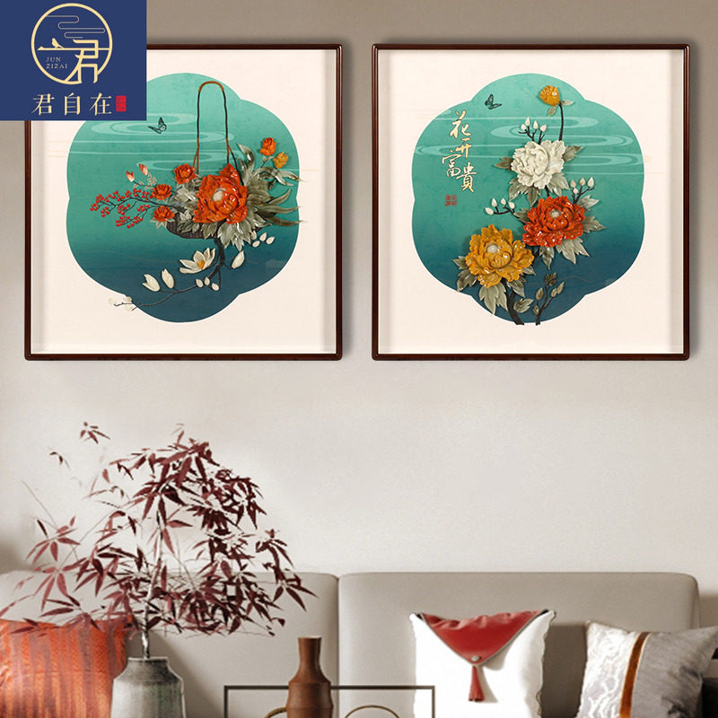 高级感玄关组合装饰画客厅沙发背景墙壁画高档走廊玉石雕挂画新款