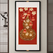 新中式 五福临门葫芦 画走廊过道高档大气新款 玄关手工铜雕装 饰画
