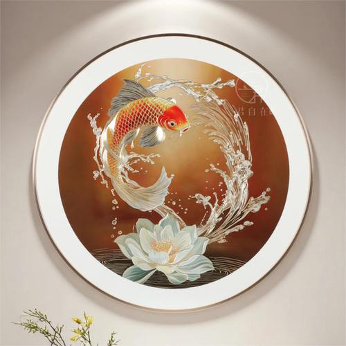 鱼跃龙门手工铜雕荷花锦鲤装饰画