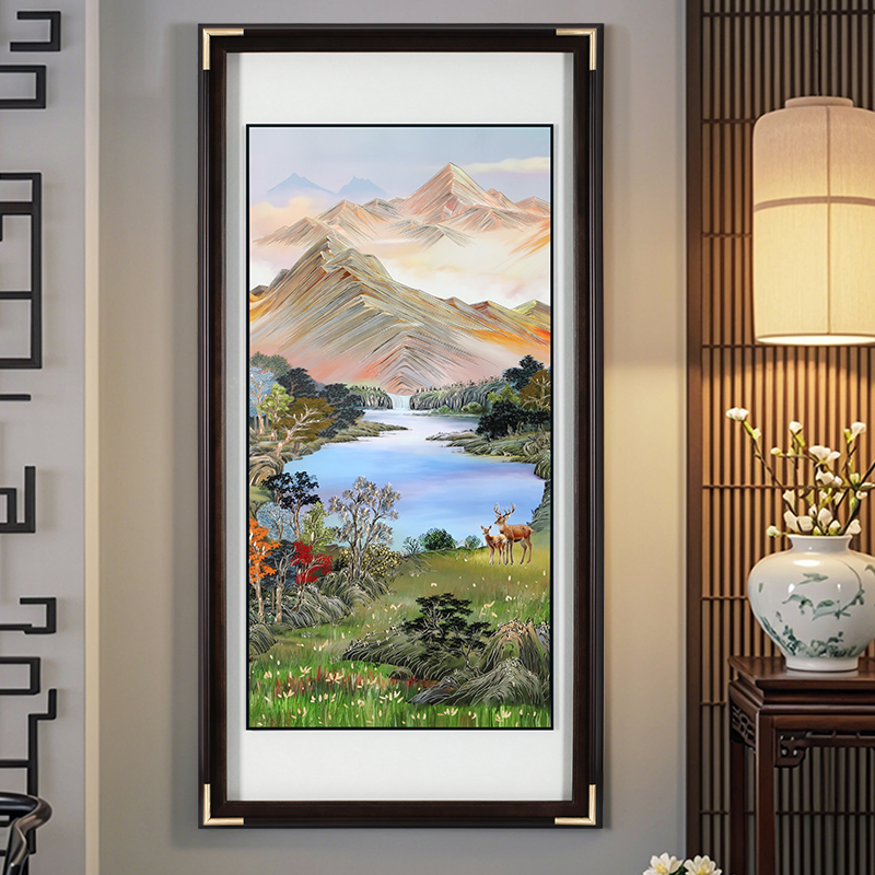 金山聚宝图手工铜板铜雕装饰画走廊玄关招财进宝山水画新中式高端