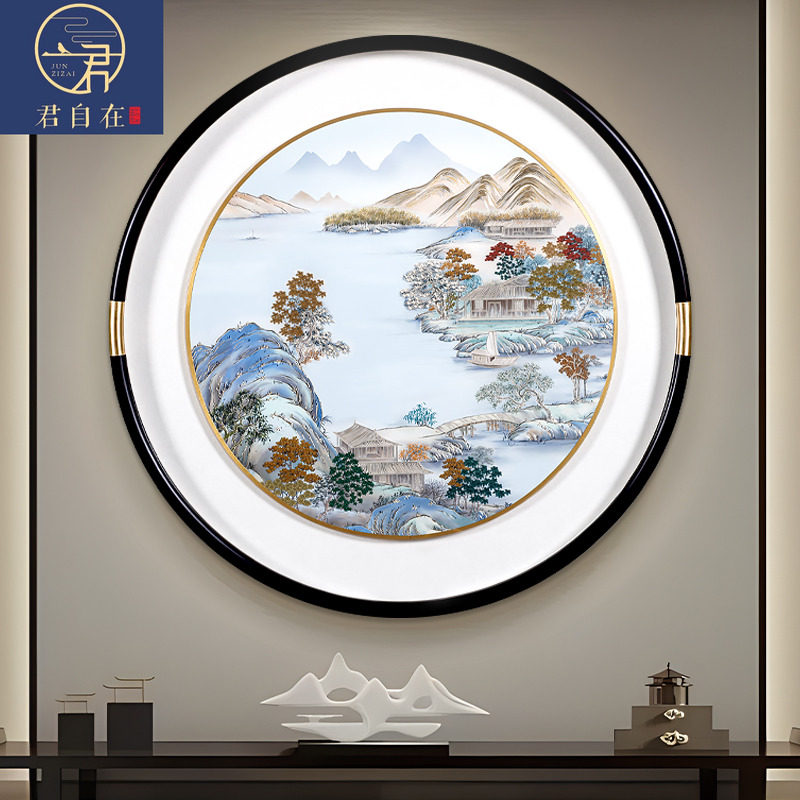 2026年新款铜雕画入户玄关走廊高端客厅带灯光风水背靠金山挂画