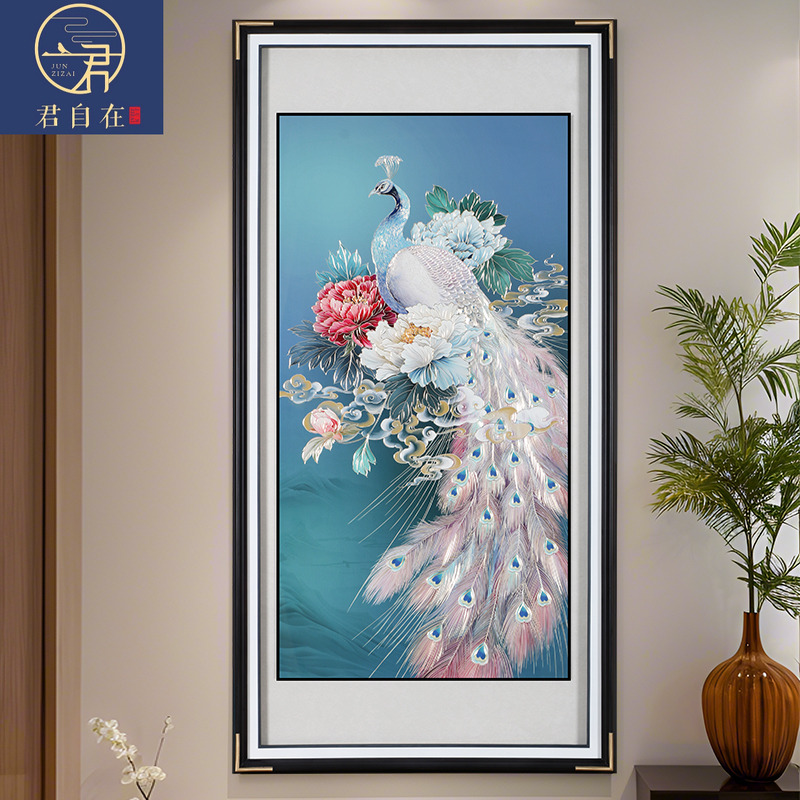 富贵吉祥手工铜板铜雕装饰画新中式入户玄关走廊过道荣华孔雀高端图片