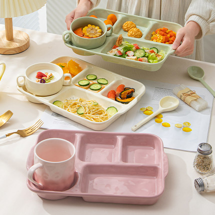 陶瓷分格餐盘大人家用减脂月子餐分隔食堂孕妇儿童早餐分餐盘餐具
