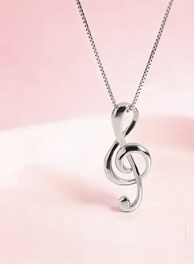 音符项链女s925纯银锁骨链小众创意个性音乐符号吊坠高音谱号新款