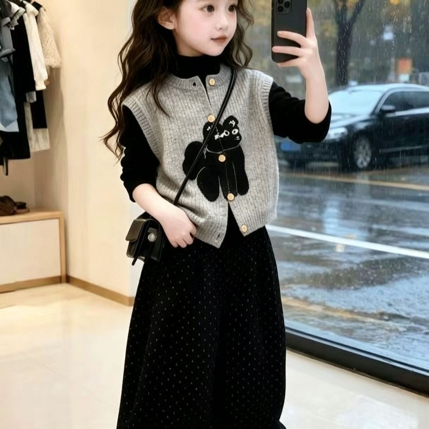 2026新款女童套装中大童春秋时髦洋气马甲打底衫搭裤子潮流三件套