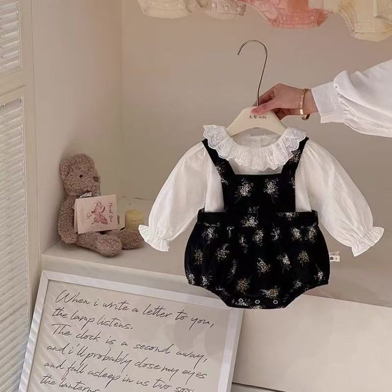 韩系婴幼儿宝宝套装公主风新款衬衫洋气背带裤婴儿外穿衣服两件套