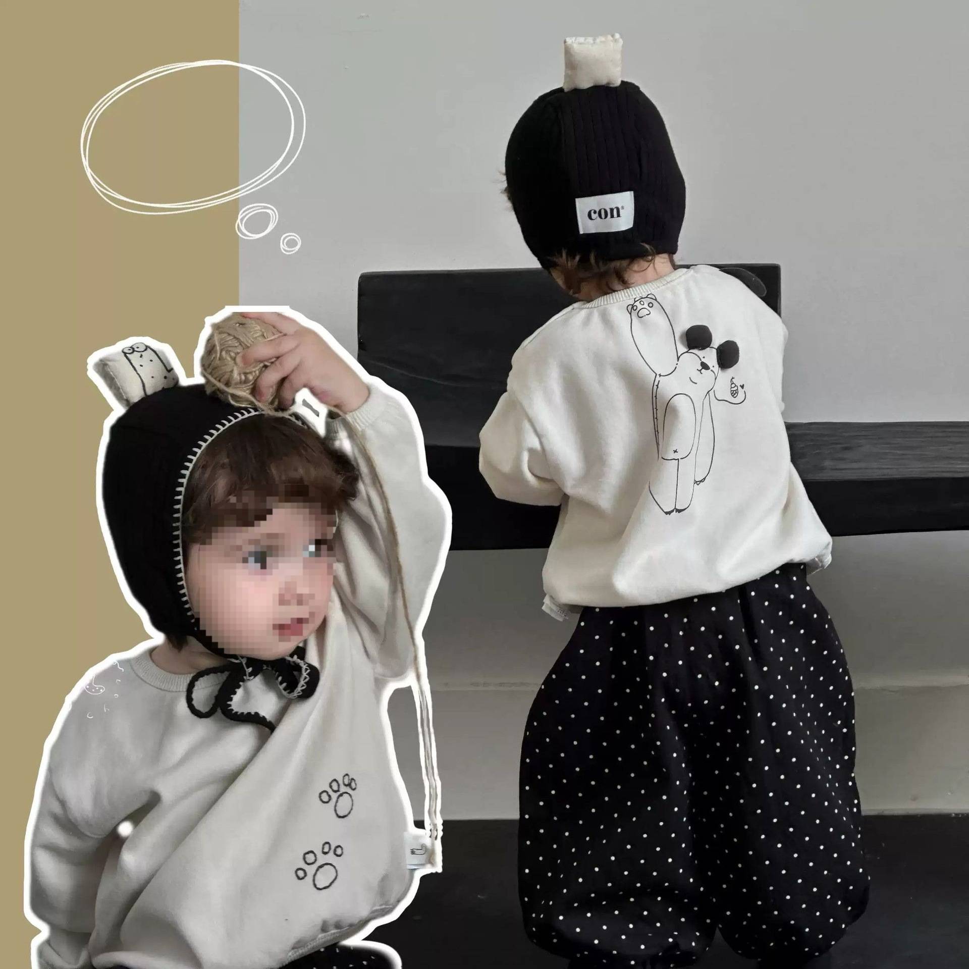 婴幼儿春秋季小熊卫衣套头上衣男女宝韩系波点卫裤套装潮0208A123