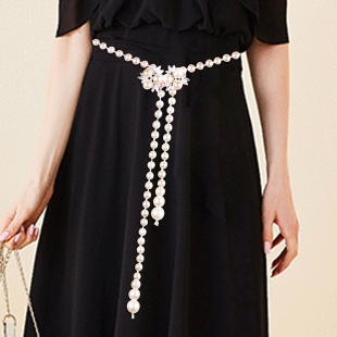 配连衣裙珍珠腰链夏链子白色配饰网红爆款 新款 饰裙子腰带女时尚 装
