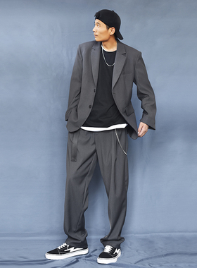 宽松痞帅坠感男裤西装灰色hiphop裤子休闲ins垂感西裤直筒裤男潮