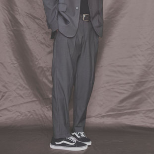 子痞帅坠感小西裤 美式 裤 休闲西装 男高级灰 oldschool灰色服阔腿裤