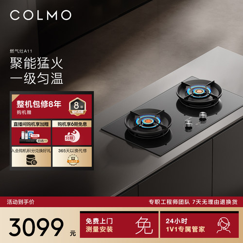 COLMO双头定时燃气灶可调节5.2KW火力烟灶联动爆炒灶具A11