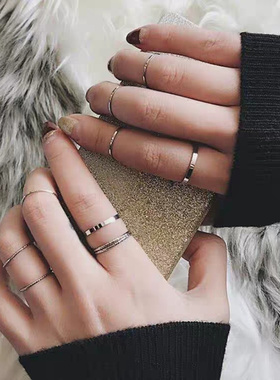 日韩简约十件套戒指女指环