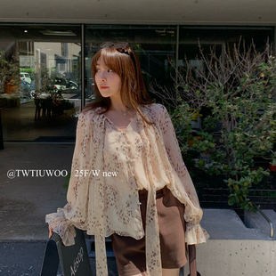 TWTIUWOO S55754 她物 秋上新原创优雅小女人超美雪纺木耳边衬衫
