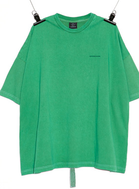 权志龙同款夏季简约pmo绿色男女短袖t恤宽松日系小众设计ins潮流