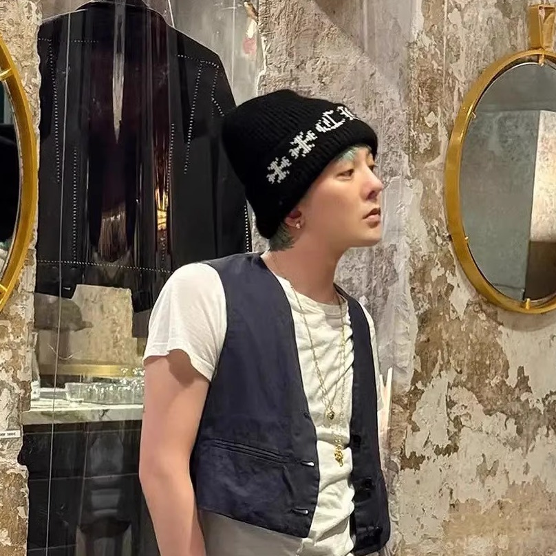 2025新款gd权志龙同款梵文印花毛线帽子春季韩国东大门针织帽冷帽