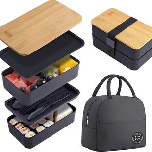 Stackable Bento Lunch Box with Insulated Bag Microwaveable D