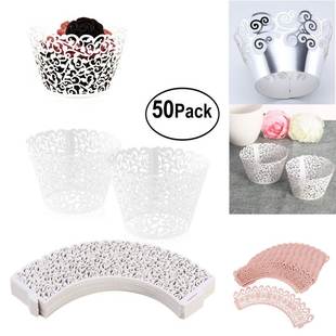 50pcs Paper Cut Cupcake Wrappers Decor White Baby Shower Wra