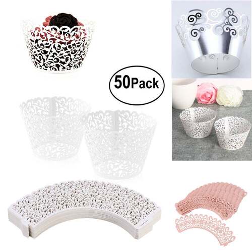 50pcs Paper Cut Cupcake Wrappers Decor White Baby Shower Wra