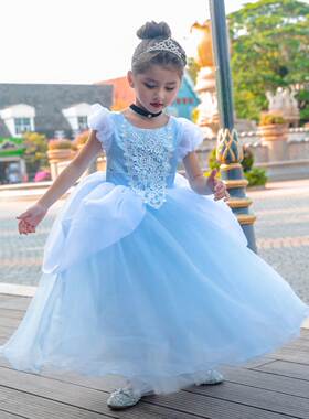 万圣节 灰姑娘公主裙 Cinderella女童泡泡袖礼服纱裙童话生日裙子