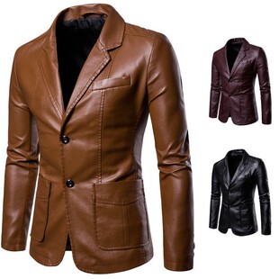 Man PU Leather suit Jacket Men's Casual motorcycle coat 皮衣