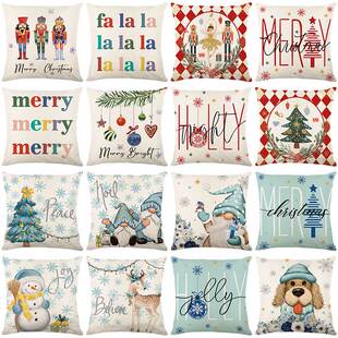 Cartoon Christmas Doll Pillowcases 45x45cm Linen Pillow