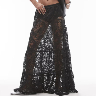 Lace INS欧美时尚 性感高腰蕾丝透视半身裙长裙 Sexy Skirt Maxi