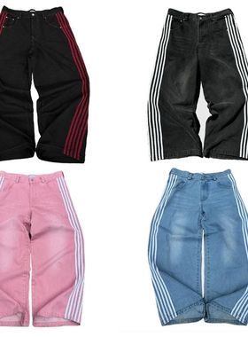 Y2K Baggy Jeans high quality Embroidered Striped Harajuku Sw