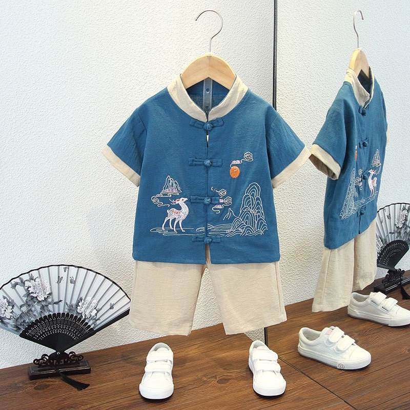 中秋节男童汉服 中国风唐装儿童国学古装男宝宝传统节日礼服套装