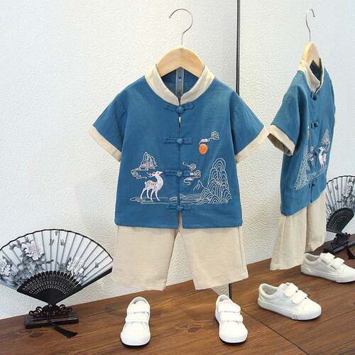 中秋节男童汉服 中国风唐装儿童国学古装男宝宝传统节日礼服套装