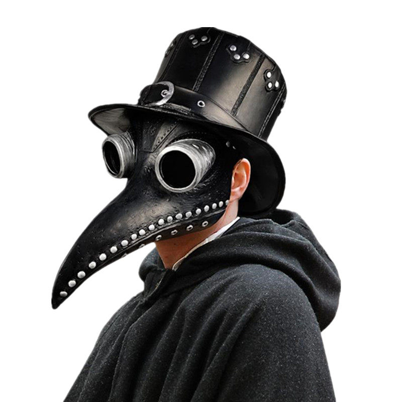 black rubber plague doctor mask, halloween long nose bird