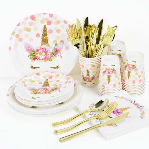 Unicorn Party Disposable Tableware Set Paper Plates Cups Nap