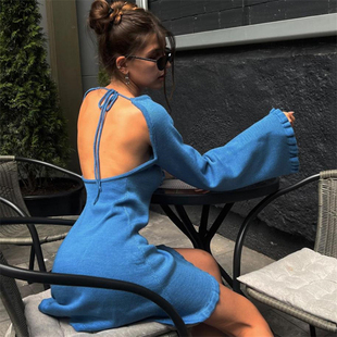 欧美毛衣裙针织连衣裙 sweater dress knitted mini dress women