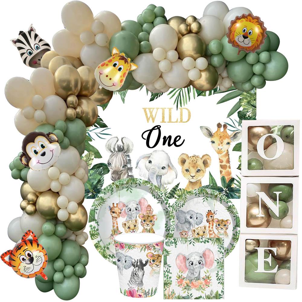 1 set Wild One Carton Animal Balloon Box with Paper Cups Pla