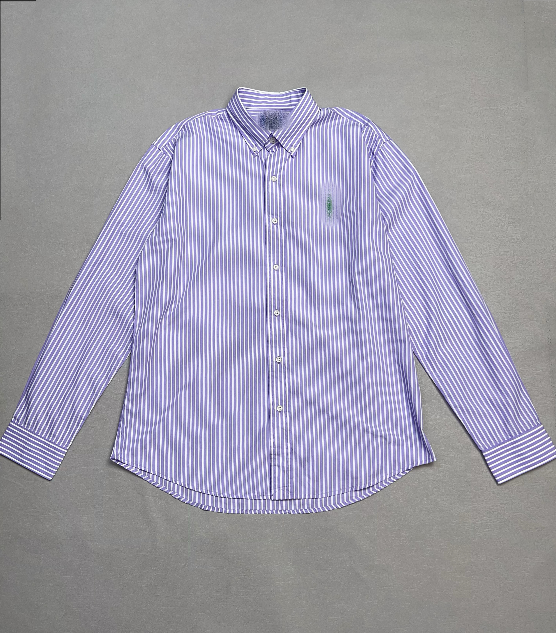 美式简约男士商务休闲翻领长袖衬衫经典刺绣条纹长袖衬衫打底衫