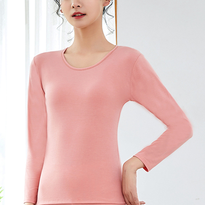 纯棉保暖上衣秋衣女士低领长袖