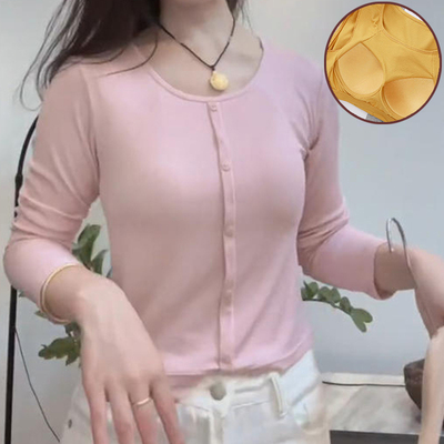 薄款女带胸垫长袖T恤女士打底衫春秋圆领内搭秋衣上衣螺纹莫代尔
