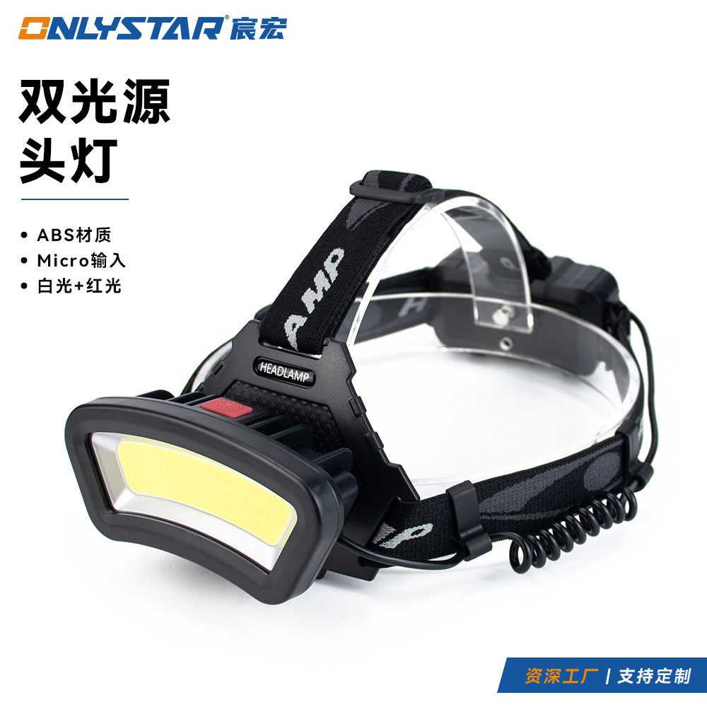 强光超亮可充电COB泛光头戴户外探险灯led照明防水塑料头灯