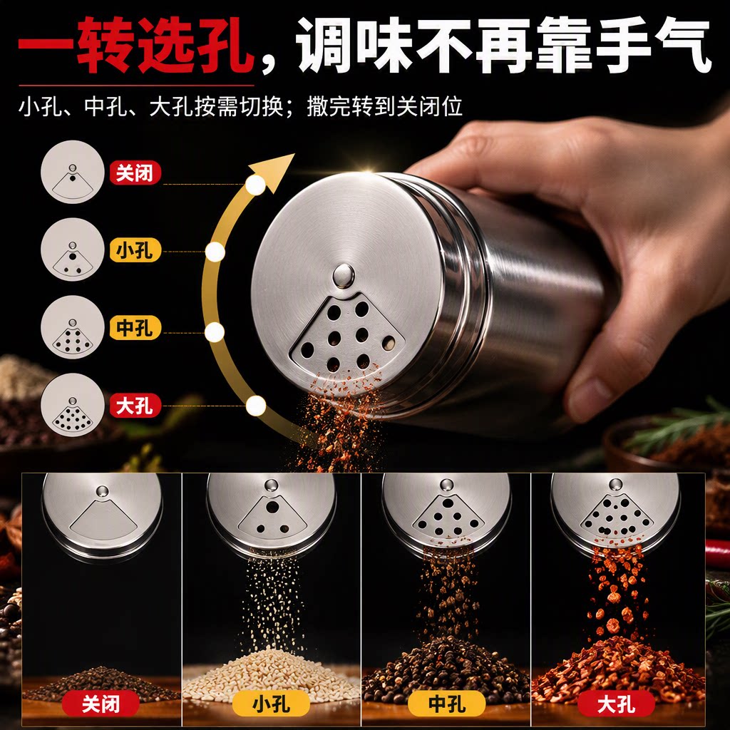 不锈钢多孔旋转撒粉器防潮套装
