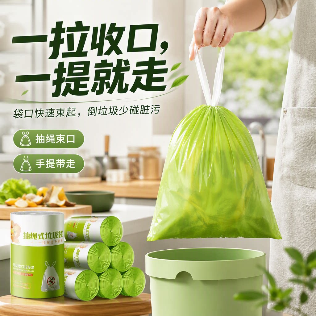 艾草香氛免撕加厚抽绳垃圾袋