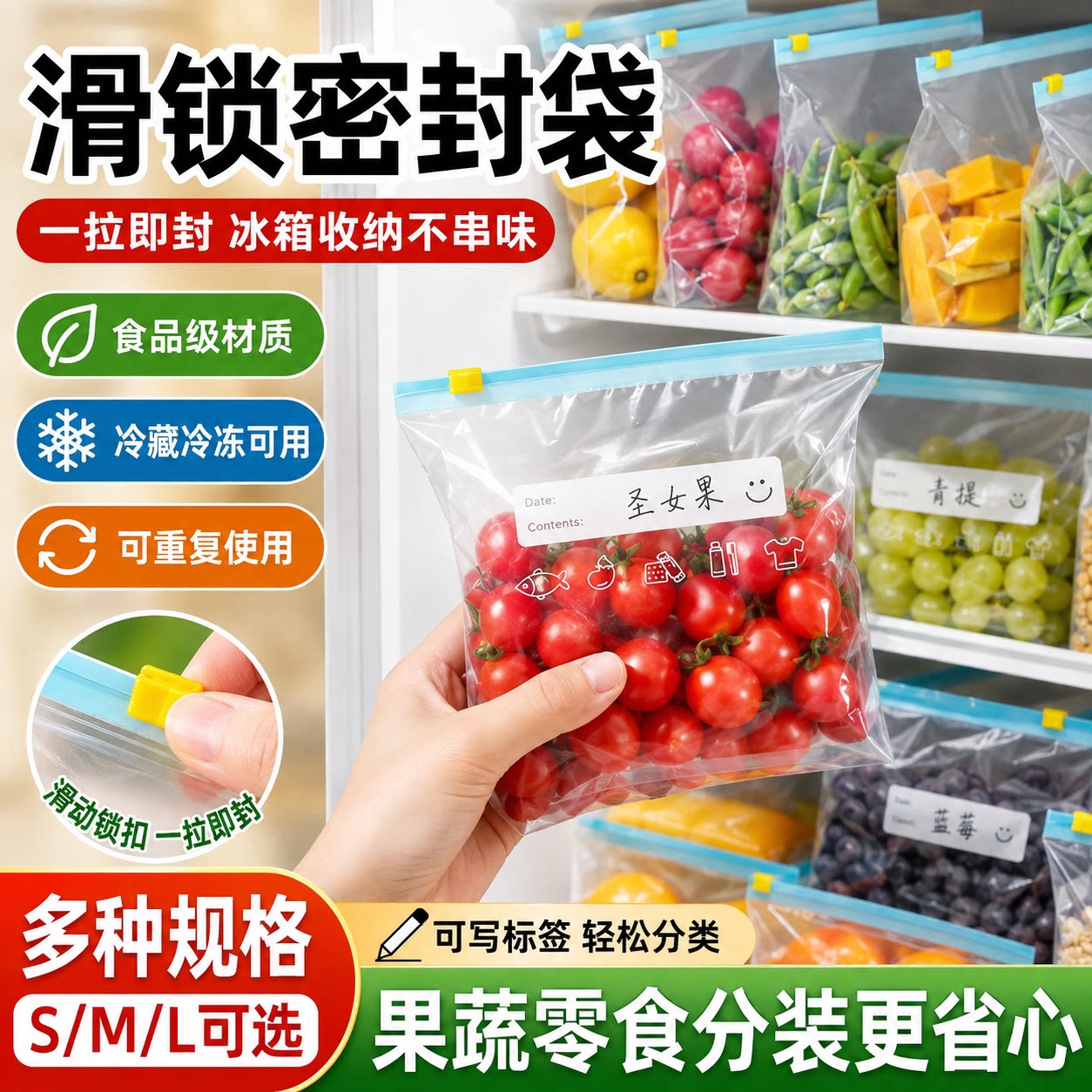 食品级加厚拉链冰箱冷冻保鲜袋