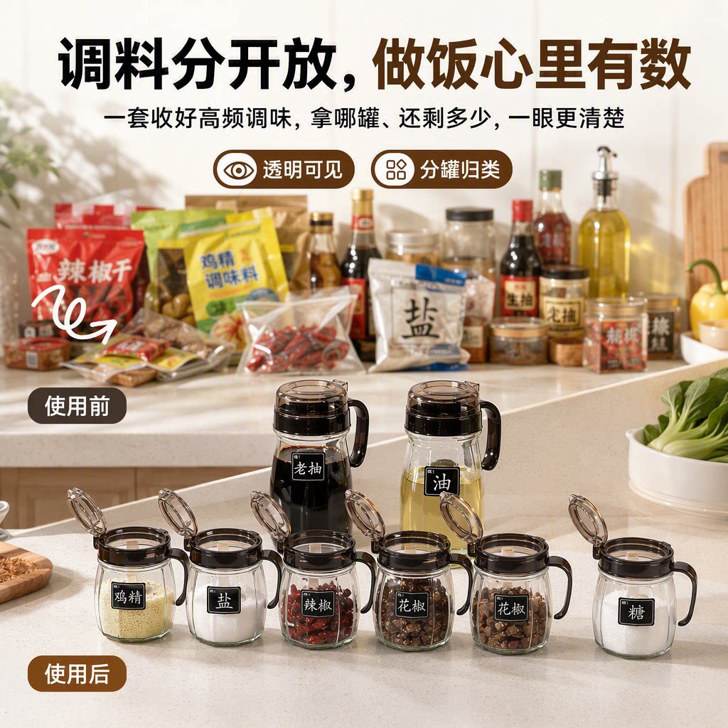 玻璃密封防潮无铅调味罐套装