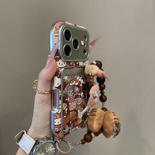 大视窗满屏拥挤kt猫镜面卡包适用苹果17promax手机壳iPhone16pro新款 14保护壳 15pro挂链女款