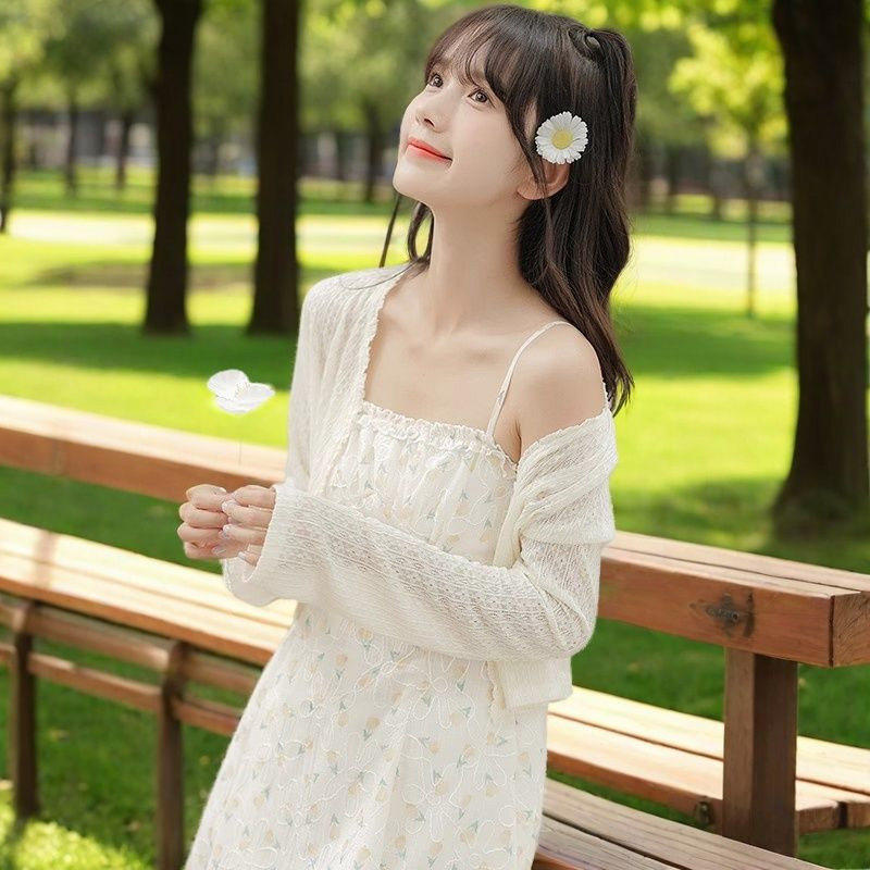 配吊带裙子长裙的防晒衣披肩罩衫女夏季2025款短外套外搭开衫薄款