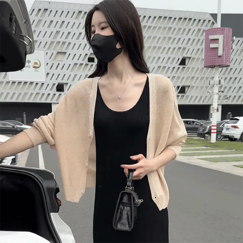 防晒冰丝针织薄款透气开衫外套女2024夏季长袖小个子短款披肩上衣