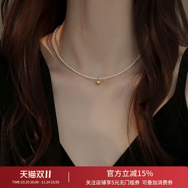 饰悟爱心珍珠项链女小米珠