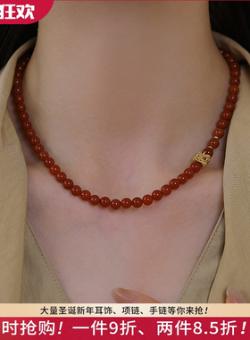 饰悟银饰独特红色项链女高级感