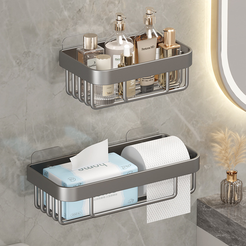 枪灰卫生间纸巾盒厕所挂卫生纸置物架免打孔厕纸盒卷纸抽纸放置盒